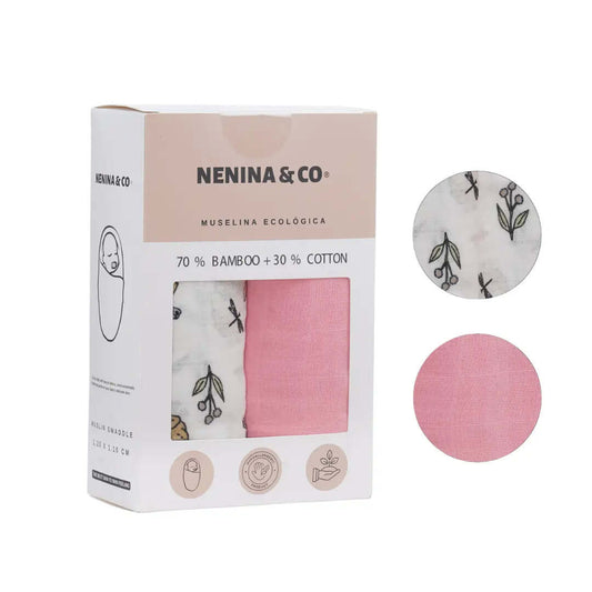 Pack 2 Muselinas Cotton + Bambi Rosa 70% Bamboo +30 % Algodón Nenina & Co