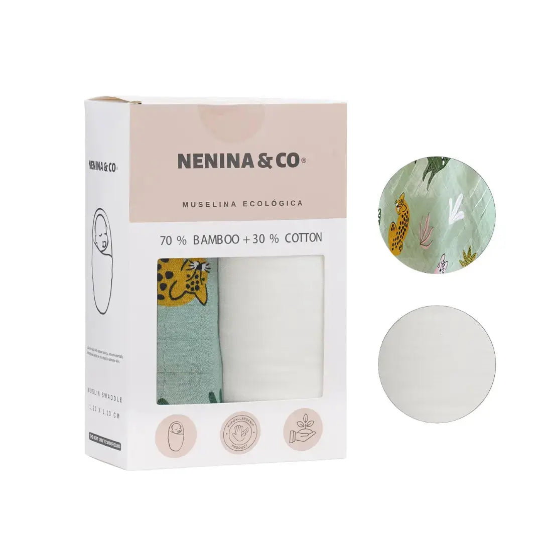 Pack 2 Muselinas Tigre + White 70% Bamboo +30 % Algodón