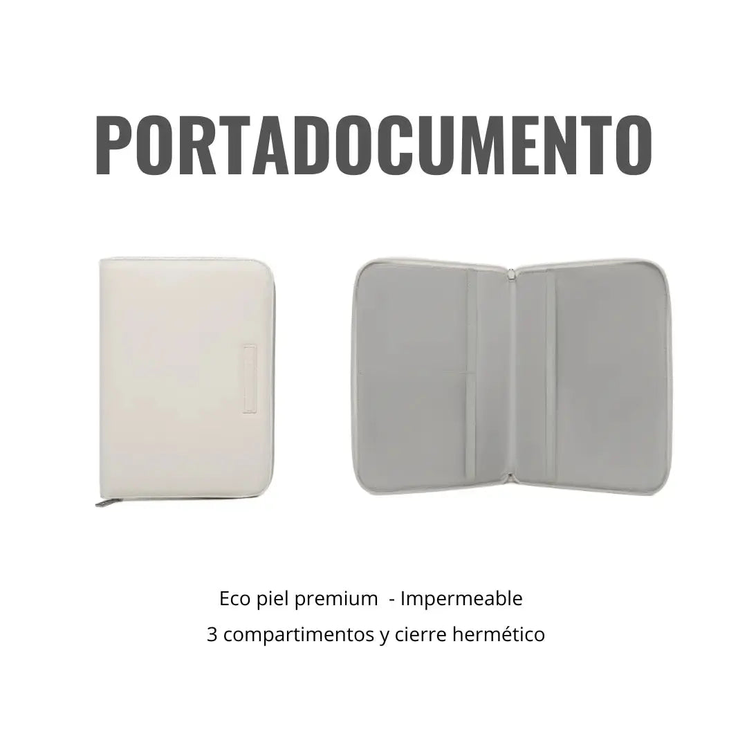 Pack Nacimiento Bebé: Portadocumentos + Neceser de Eco Piel MIREM Dusty Beige