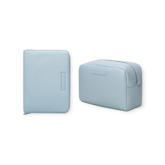 Pack Nacimiento Bebé: Portadocumentos + Neceser de Eco Piel MIREM Dusty Blue