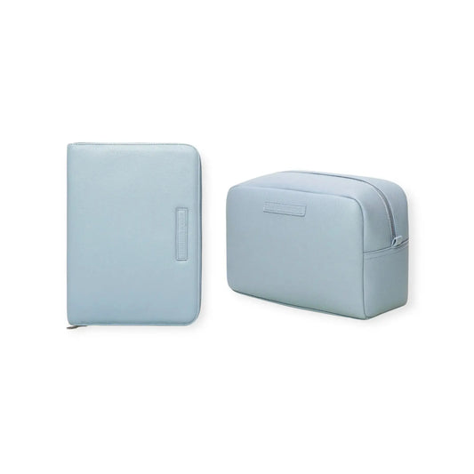 Pack Nacimiento Bebé: Portadocumentos + Neceser de Eco Piel MIREM Dusty Blue