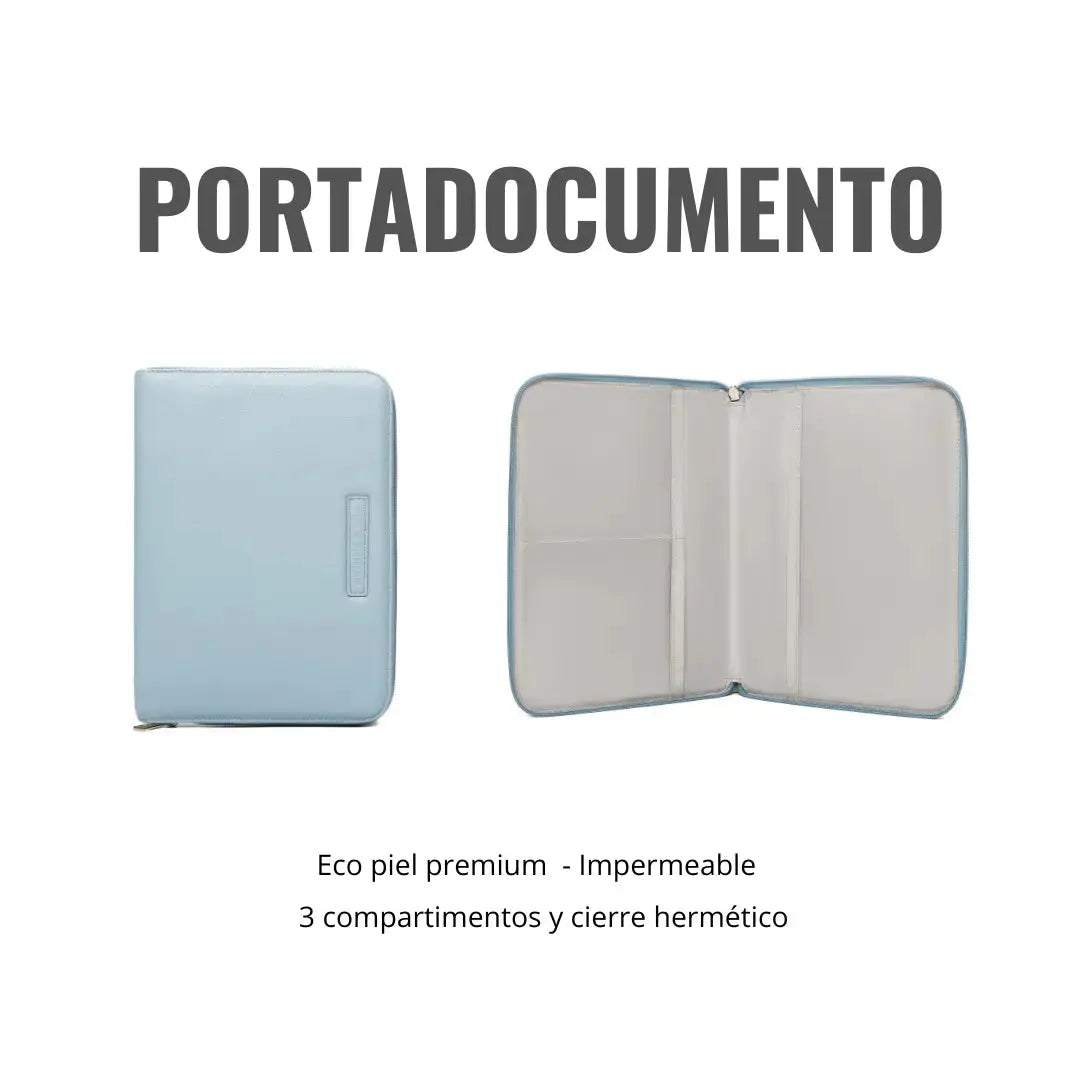 Pack Nacimiento Bebé: Portadocumentos + Neceser de Eco Piel MIREM Dusty Blue