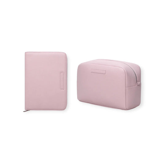 Pack Nacimiento Bebé: Portadocumentos + Neceser de Eco Piel MIREM Rosa pálido