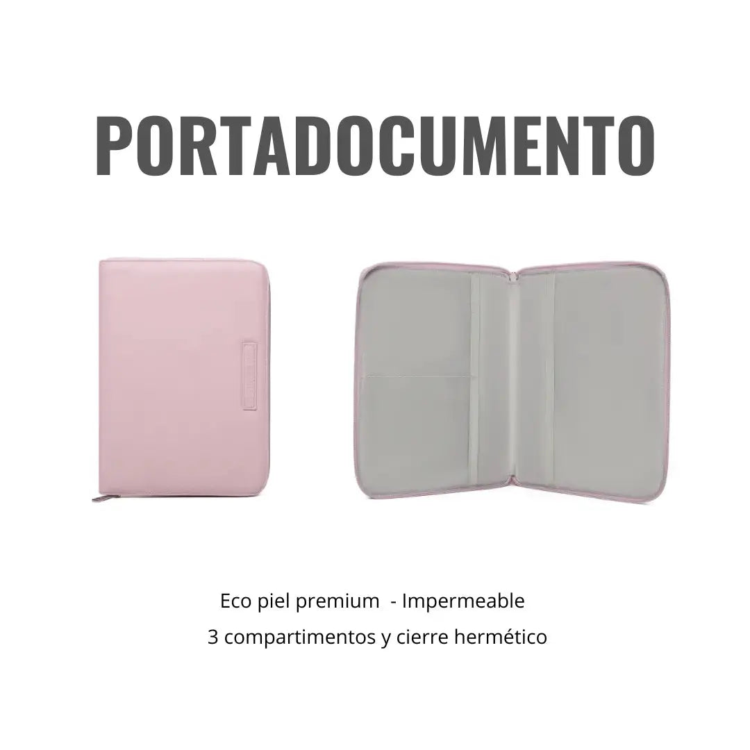 Pack Nacimiento Bebé: Portadocumentos + Neceser de Eco Piel MIREM Rosa pálido