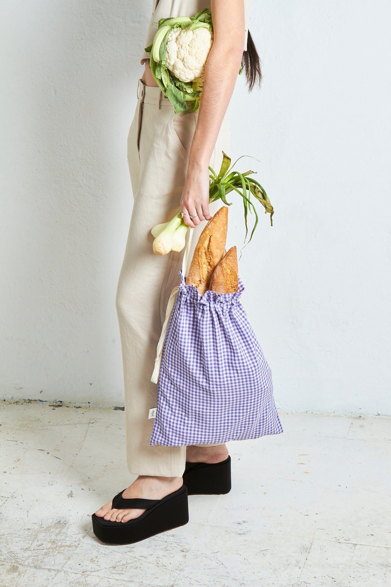 Panera pan de barra cuadros vichy malva