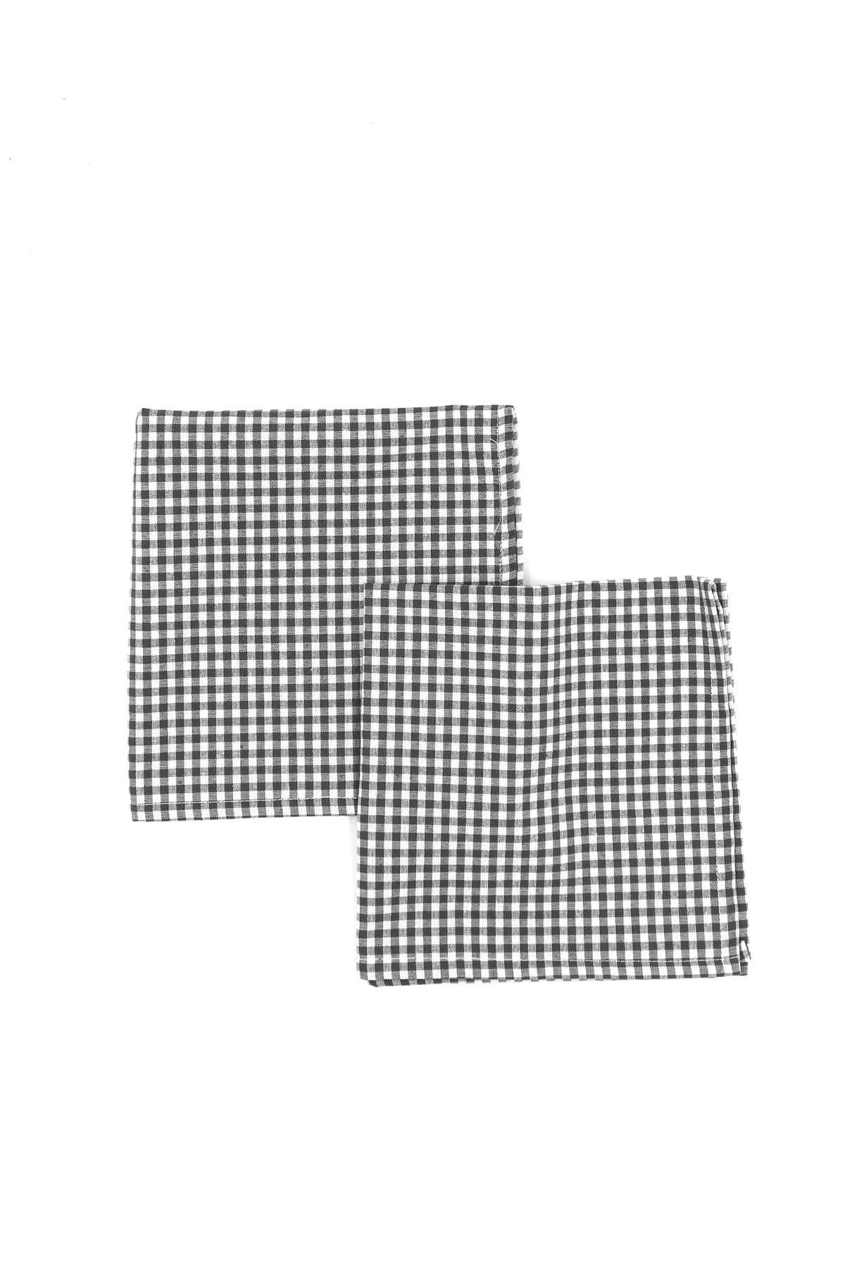 Pack de 2 servilletas de tela con estampado de cuadros vichy en color negro y blanco, estilo rústico y elegante.