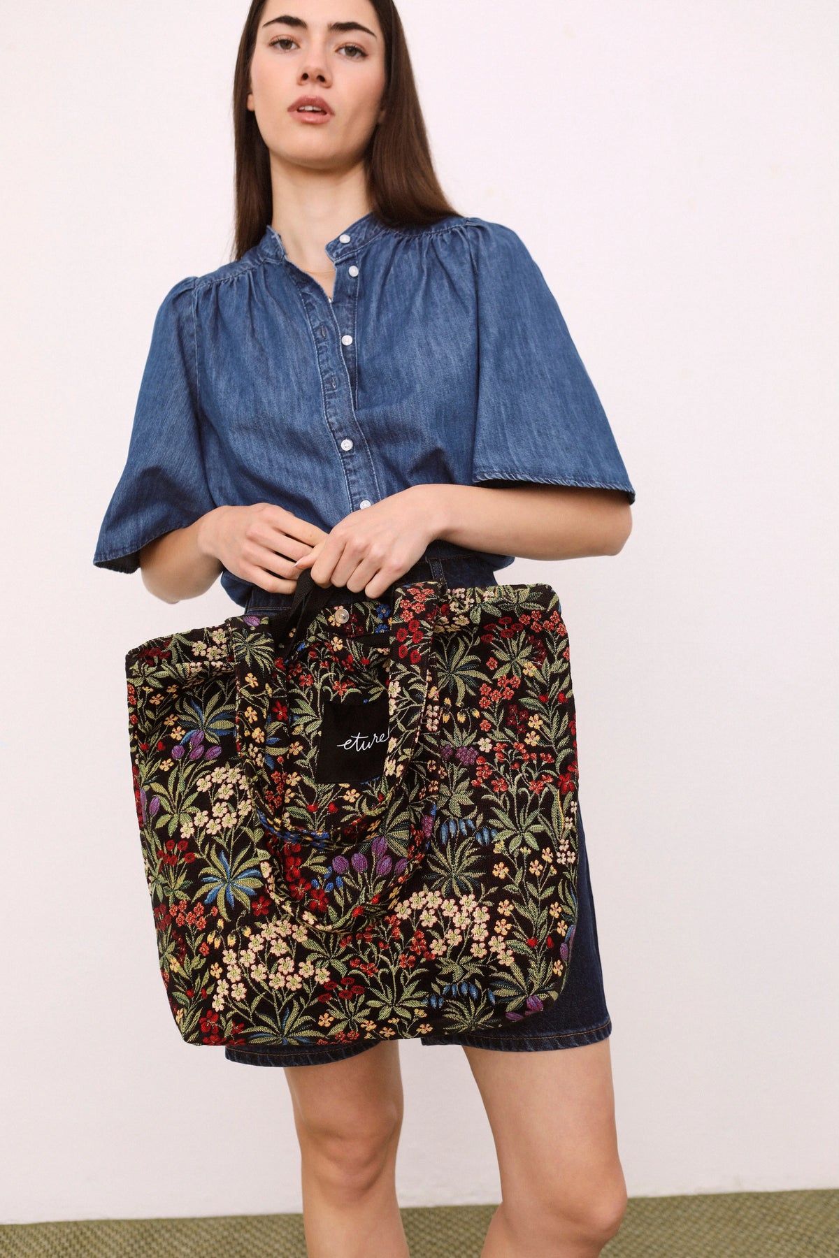 Tote Bag tejido jacquard flores margaritas