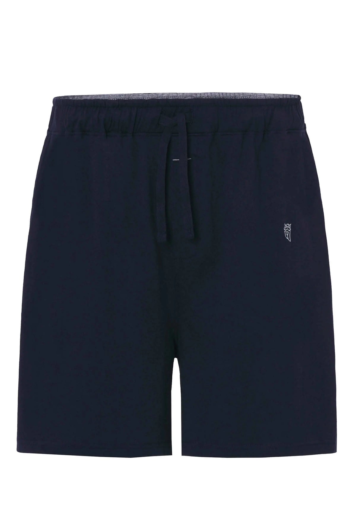 Pantalón corto de pijama para hombre en punto liso azul marino con cintura elástica ajustable y corte cómodo.
