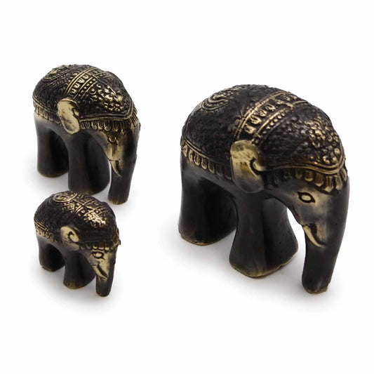 Elefantes de decoración en bronce y negro, estilo artesanal, set de 3 tamaños. Ideal para hogar u oficina.