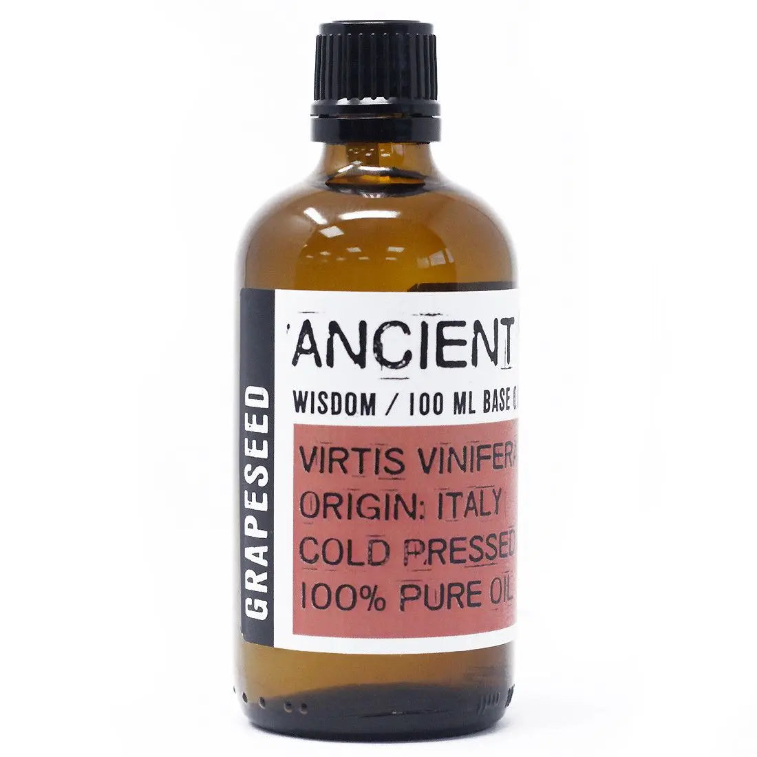 Aceite de semilla de uva 100% puro, 100 ml, botella ámbar, prensado en frío, origen Italia.