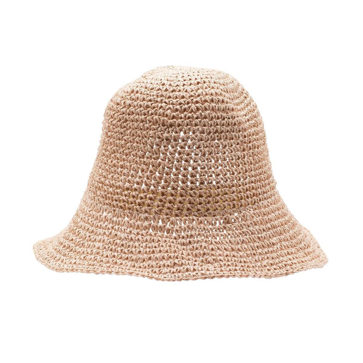 Sombrero de paja tejido en color beige, estilo sombrero de playa, ideal para el verano y protección solar.