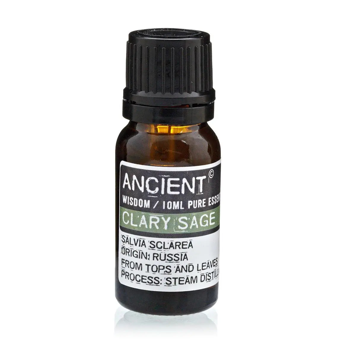 Aceite esencial de salvia sclarea, 10ml, botellita ámbar, aroma herbal, origen Rusia, destilación al vapor.