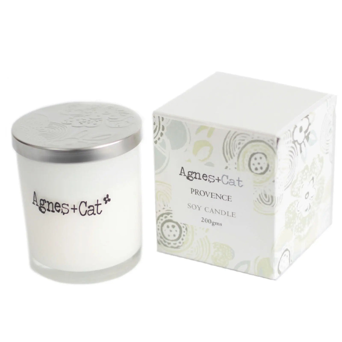 Vela de soja blanca "Provence" en recipiente de vidrio con tapa metálica, 200g, de Agnes+Cat.