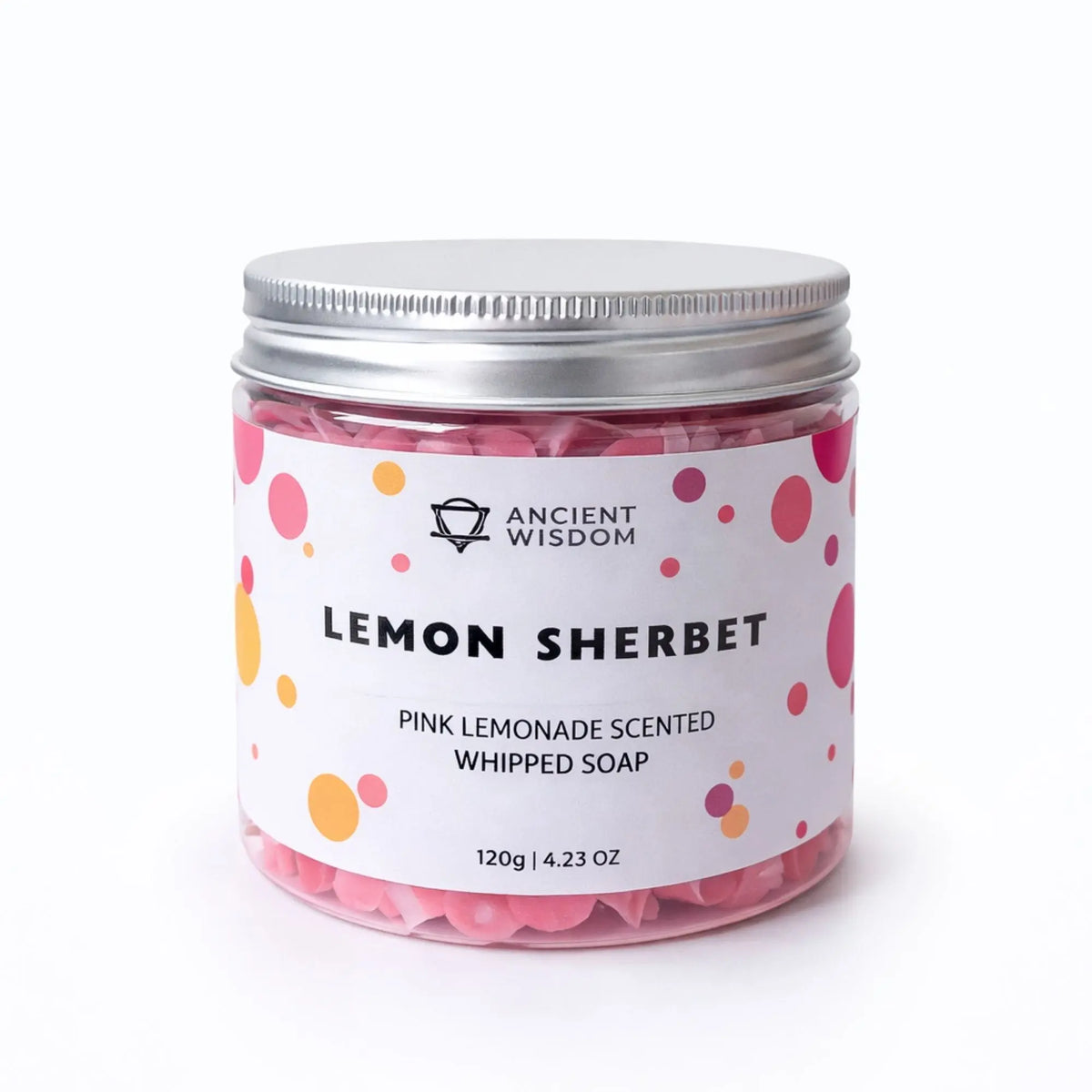 Jabón batido de sherbet de limón, color rosa, 120g, aroma a limonada. Ideal para un spa en casa.
