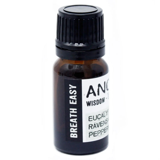 Frasco pequeño de vidrio ámbar de 10ml con tapa negra y etiqueta blanca con texto para mezcla de aceites esenciales.
