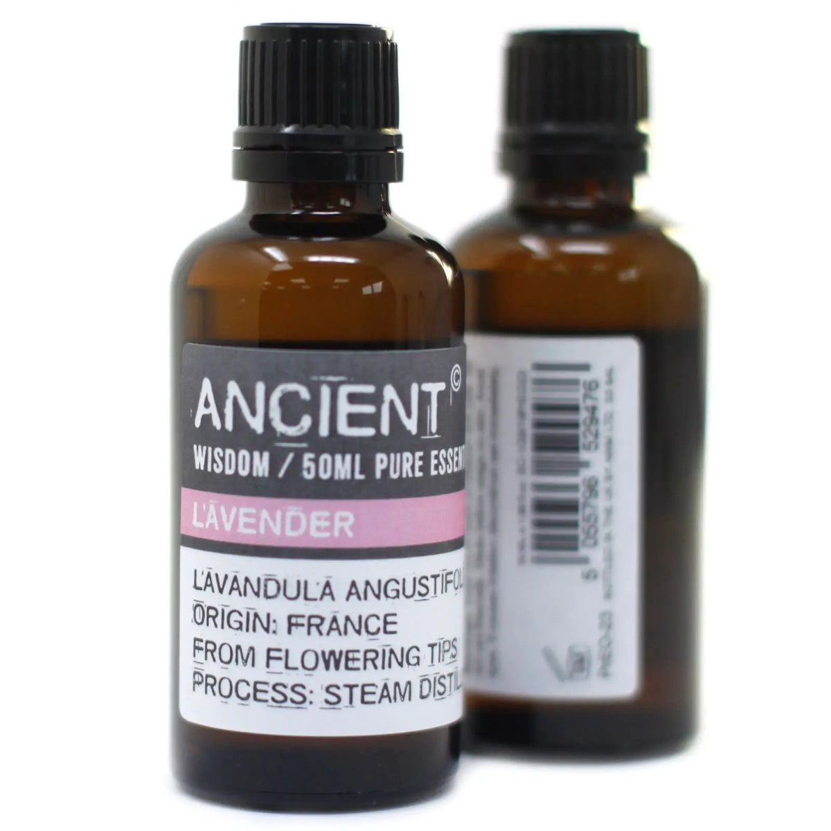 Dos frascos de vidrio ámbar de 50ml con tapa negra y etiqueta informativa, uno en primer plano y otro desenfocado.