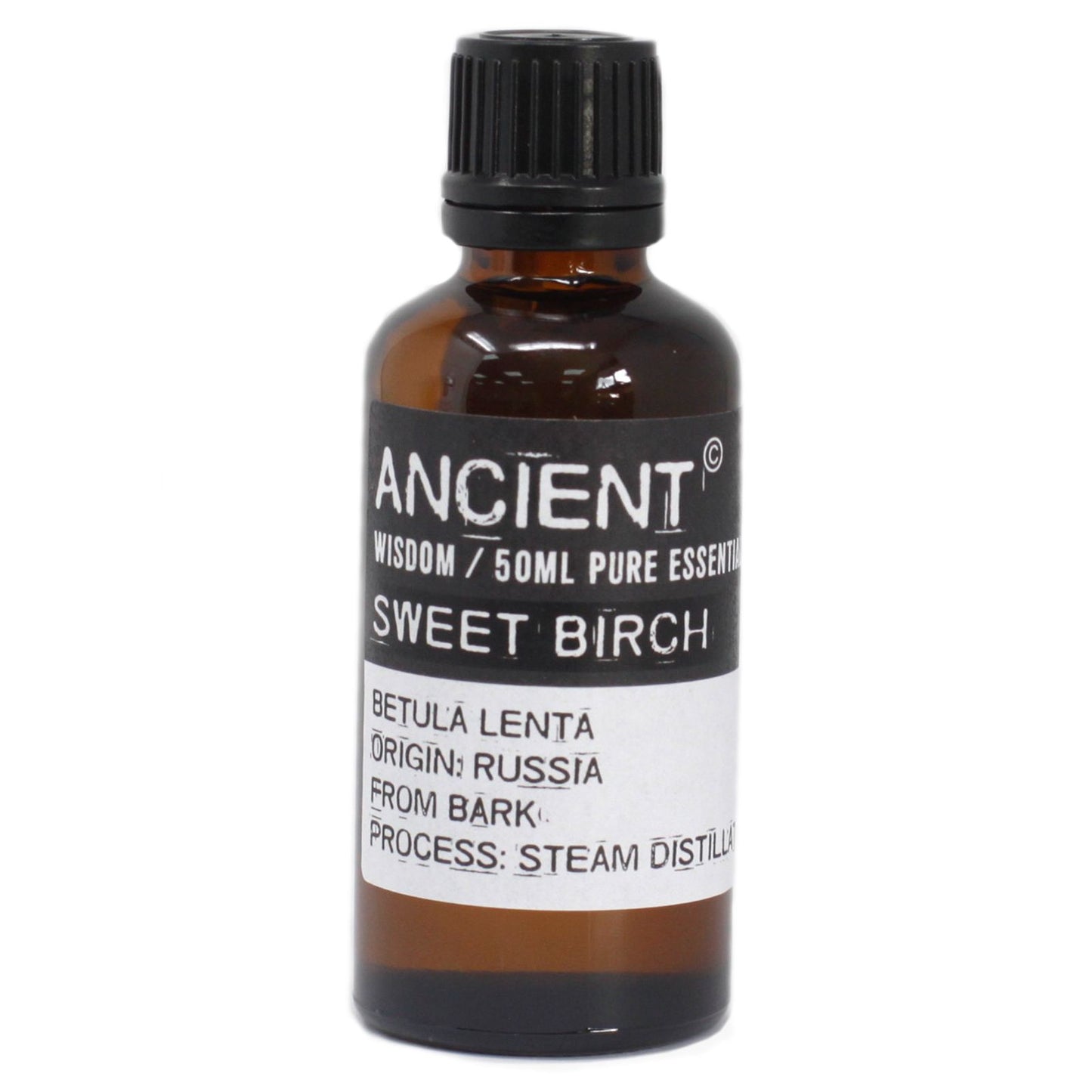 Aceite esencial de abedul dulce 50ml, ámbar, ruso, destilado al vapor, aroma fresco y terroso.