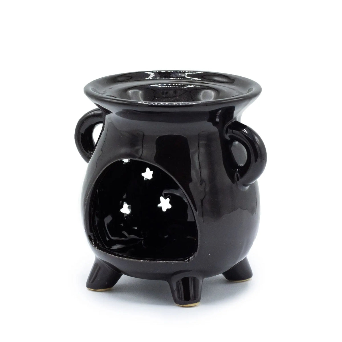 Horno de cerámica negro brillante con estrellas, estilo moderno y decorativo para aromaterapia.