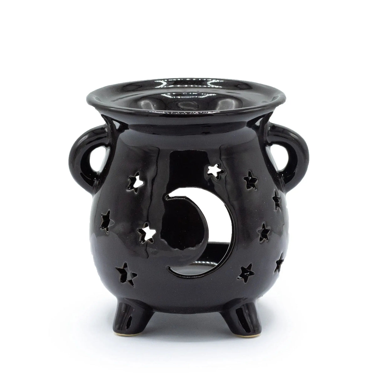 Cerámica negra con detalles de luna y estrellas, estilo moderno, quemador de aceites esenciales.