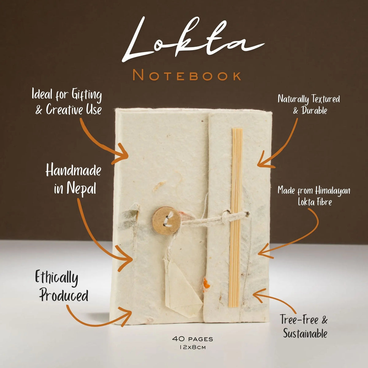 Cuaderno Lokta hecho a mano en Nepal, color natural, 40 páginas, sostenible y duradero, ideal para regalar.