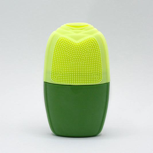 Rodillo de hielo de silicona verde, forma ovalada con superficie superior texturizada para masaje facial.