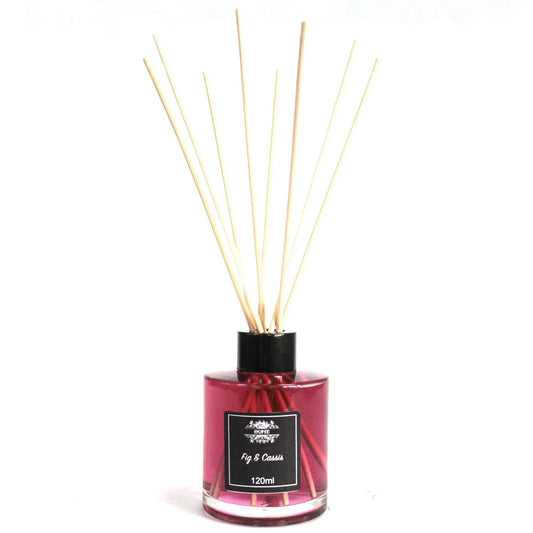 Difusor de fragancia de higo y cruz, 120 ml, vidrio rosa, varillas de madera, estilo elegante y moderno.
