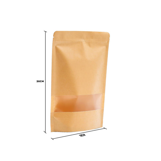 10x Bolsas kraft con ventana 18 x26 cm