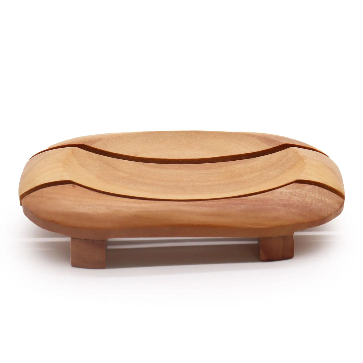 Jabonera ovalada de madera de caoba con patas, diseño clásico, acabado natural y elegante, marca Ancient Wisdom.