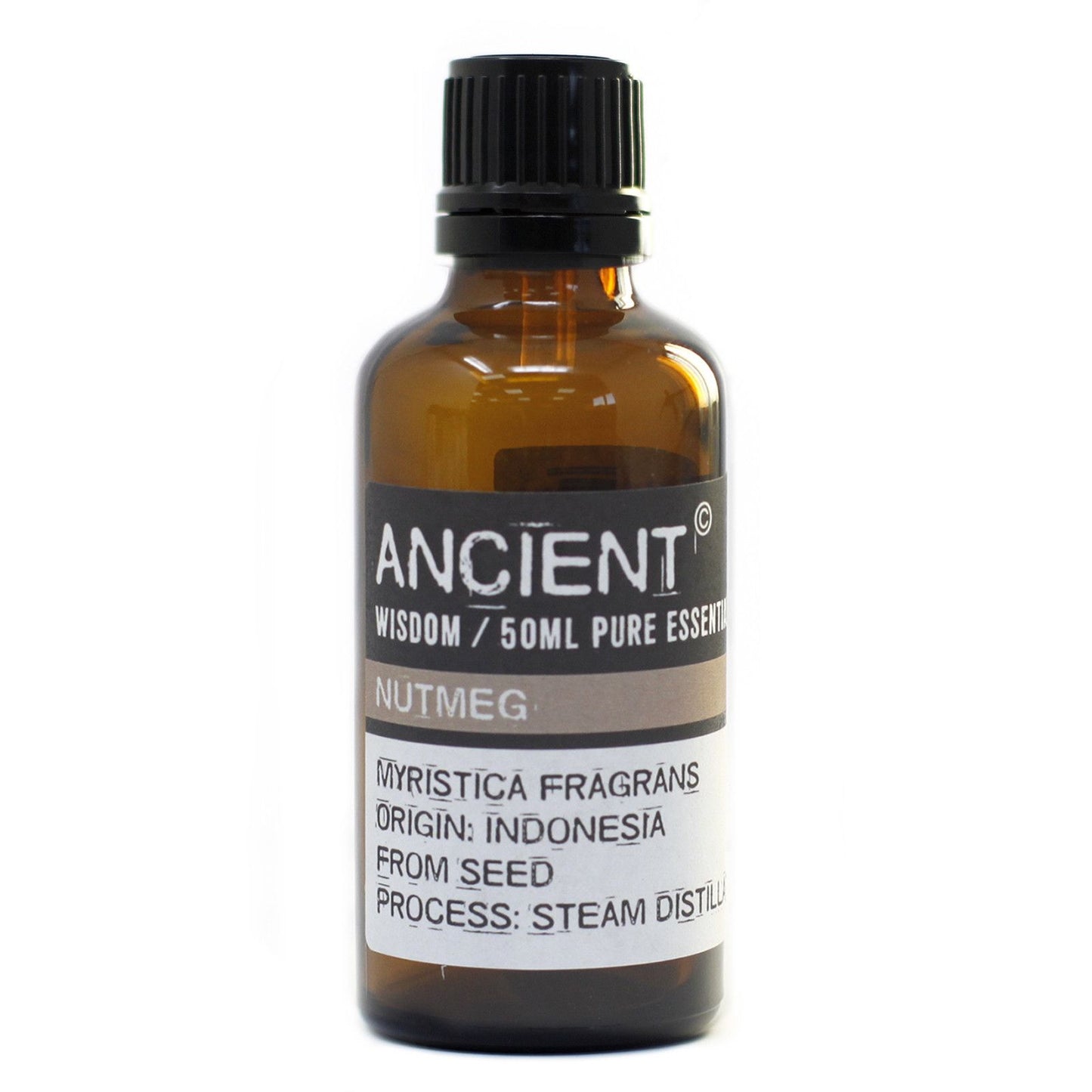 Aceite esencial de nuez moscada, 50ml, botellas de cristal ámbar, origen: Indonesia, destilado al vapor.
