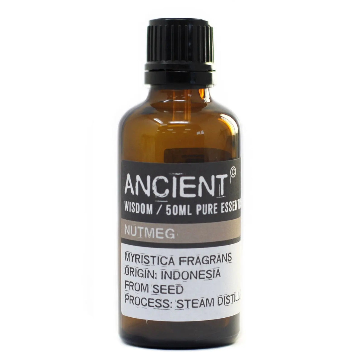 Aceite esencial de nuez moscada, 50ml, botellas de cristal ámbar, origen: Indonesia, destilado al vapor.