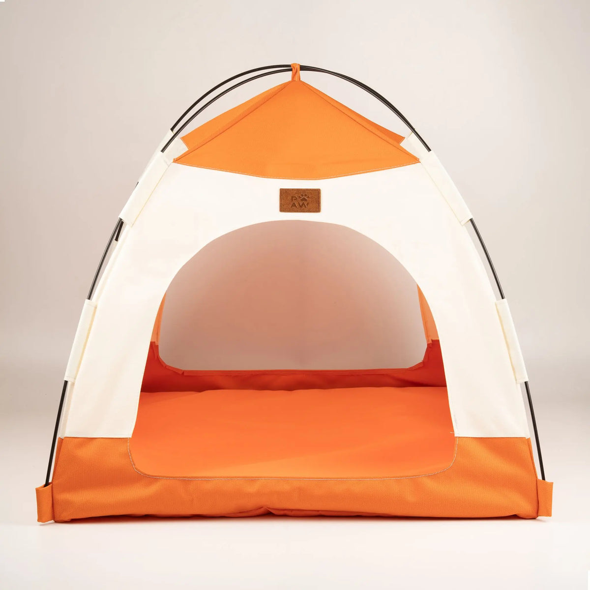 Cama tienda para mascotas beige y naranja de 58 cm