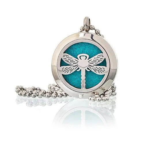 Colgante de dragón en acero inoxidable con fondo azul turquesa y cadena de bolitas. Ideal para un look elegante.
