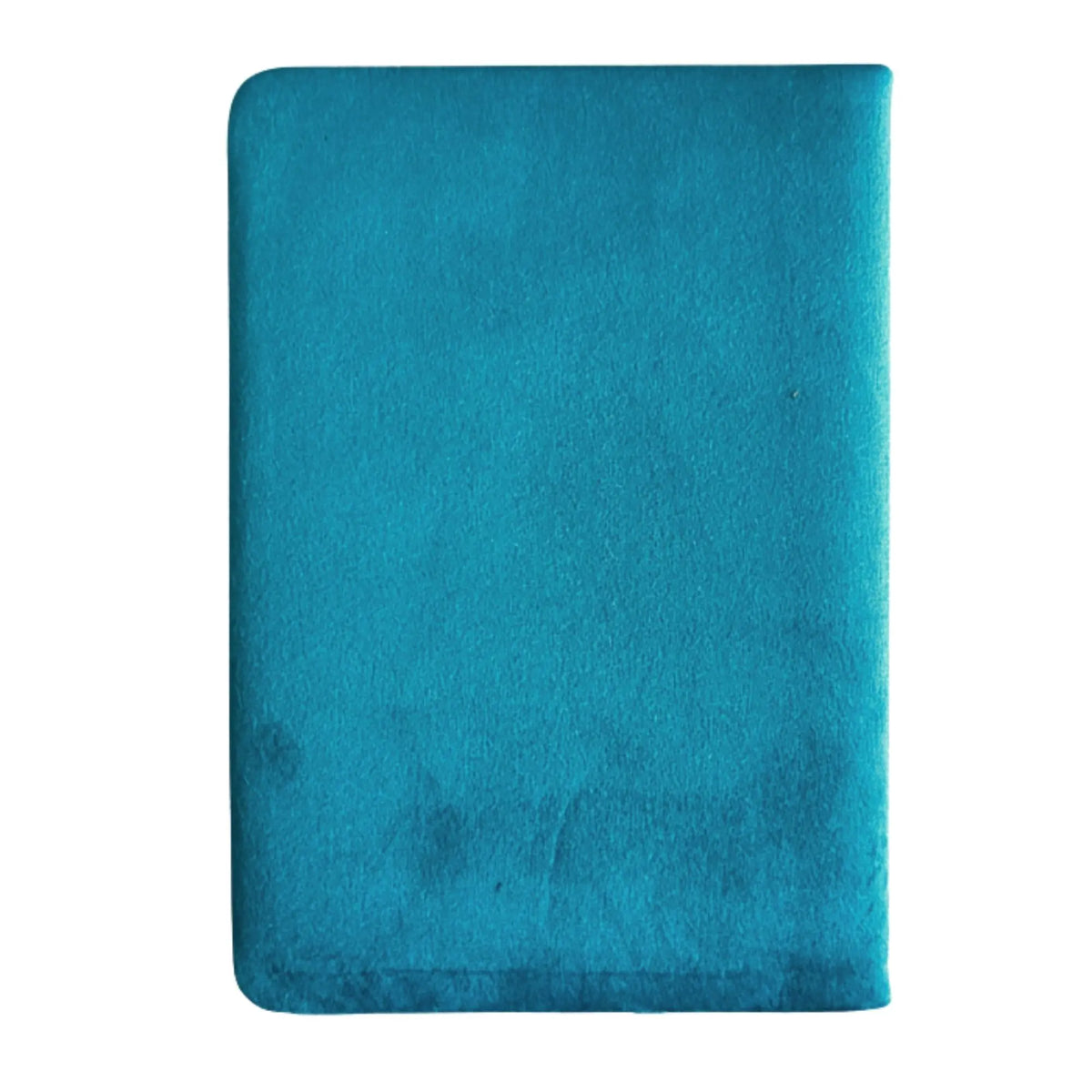 Cuaderno rectangular de bienestar con cubierta de terciopelo en color azul claro y acabado suave.