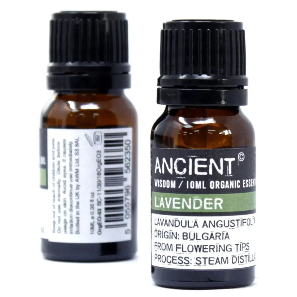 Dos frascos de vidrio ámbar con tapa negra, marca Ancient Wisdom, etiqueta con información del producto.