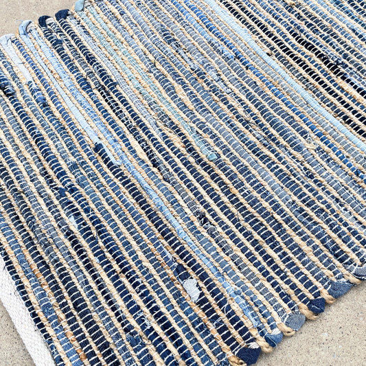 Alfombra pequeña de yute de algodón reciclado - 50x90cm - Azul