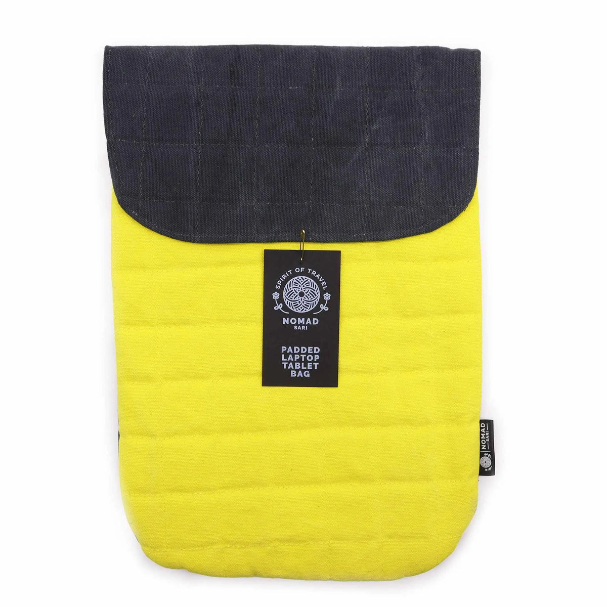 Funda acolchada para portátil y tablet, color amarillo y negro, estilo moderno y materiales duraderos.