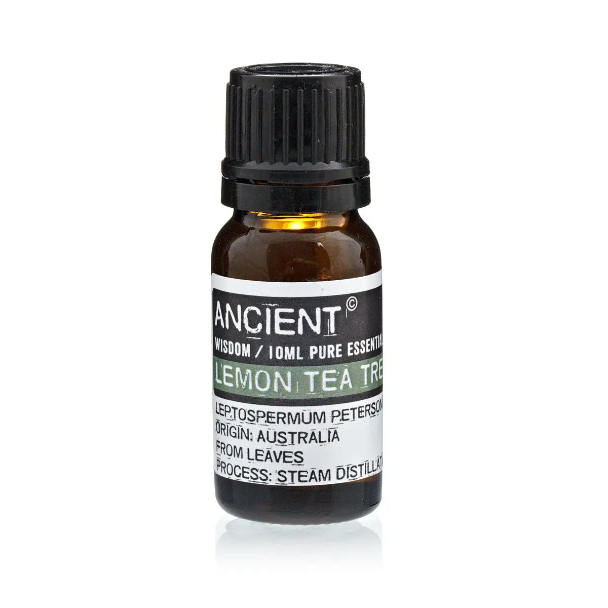 Aceite esencial de té limón, botella marrón de 15 ml, aroma fresco, originario de Australia, destilado al vapor.