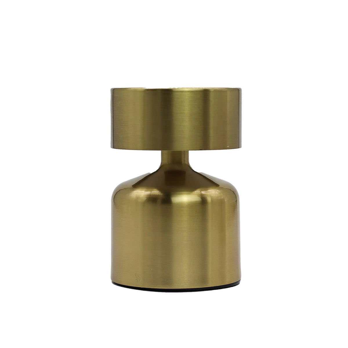 Lámpara de mesa táctil con forma de champiñón, fabricada en metal color bronce con acabado moderno y minimalista.