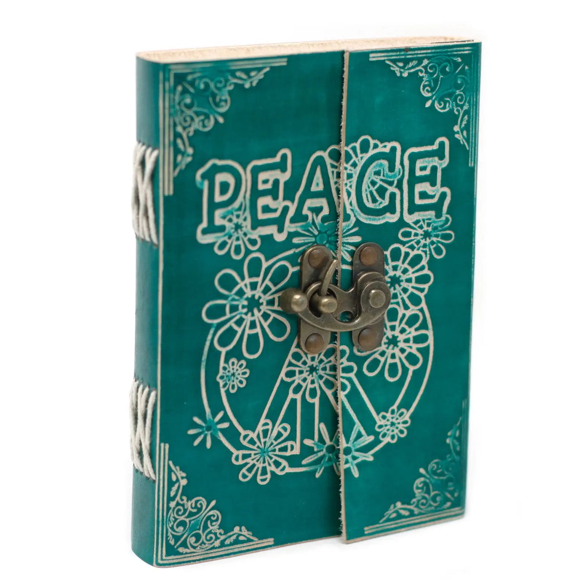 Diario decorativo verde agua con diseño floral y cierre metálico, estilo bohemio.