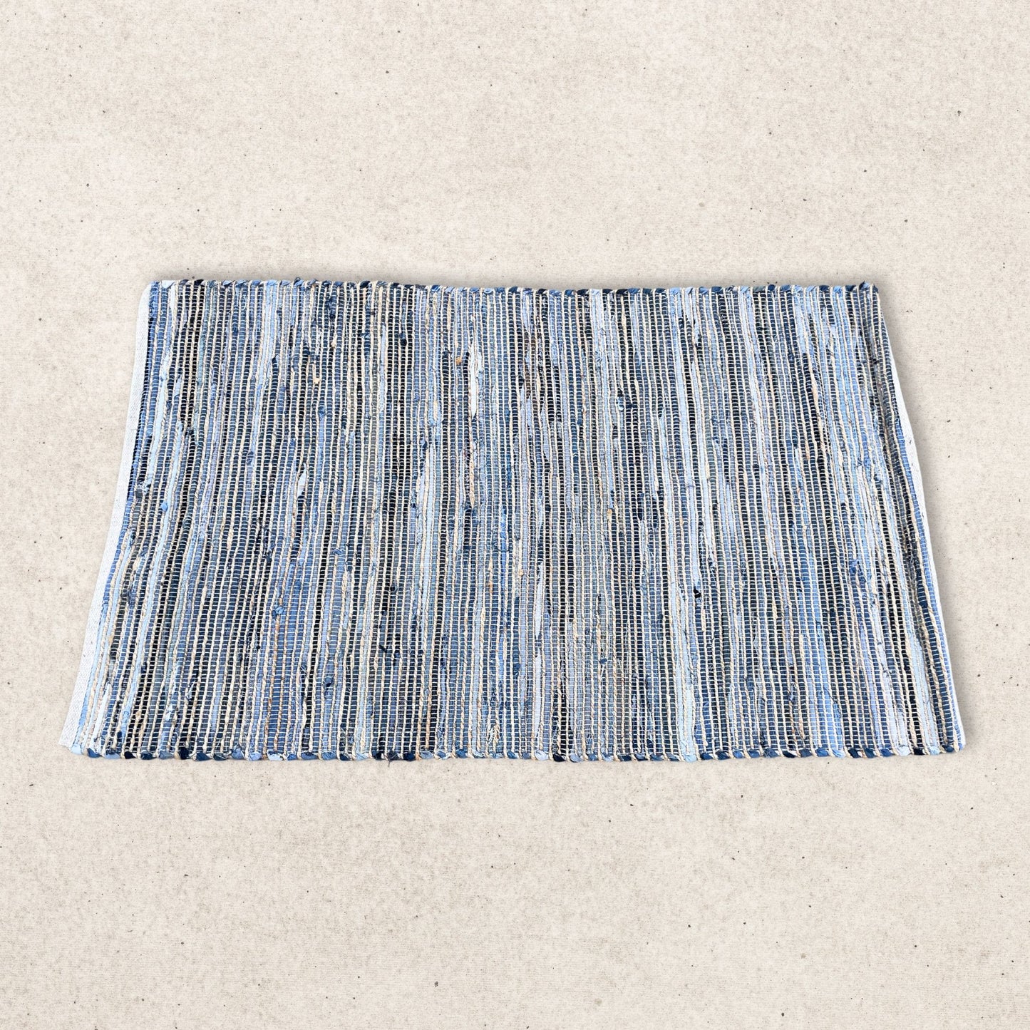 Alfombra Rectangular Yute y Algodón Reciclado 130x170cm - Azul Artesanal India