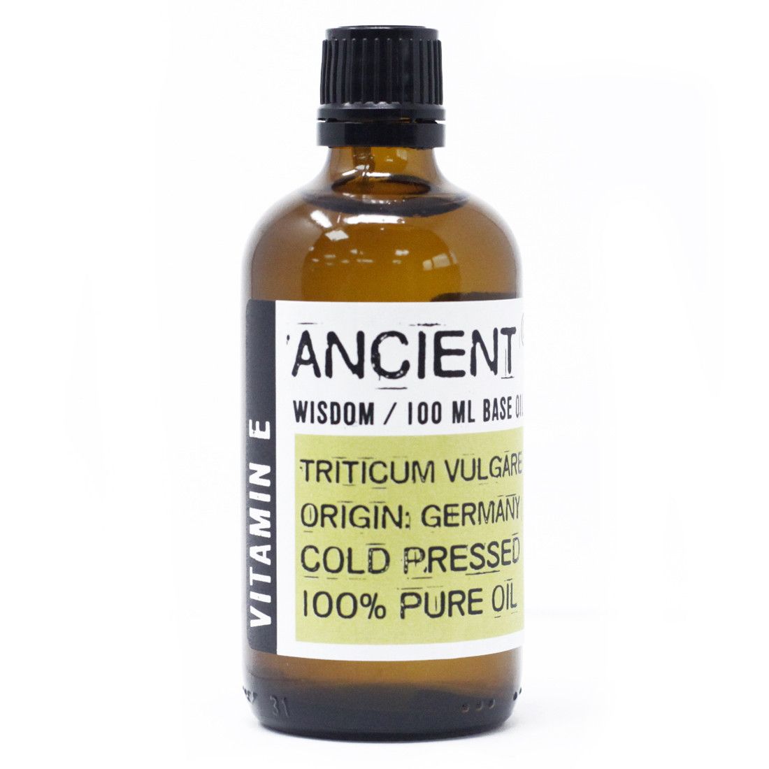 Aceite de vitamina E 100% puro, orgánico, en botella marrón de 100 ml, prensado en frío, origen Alemania.