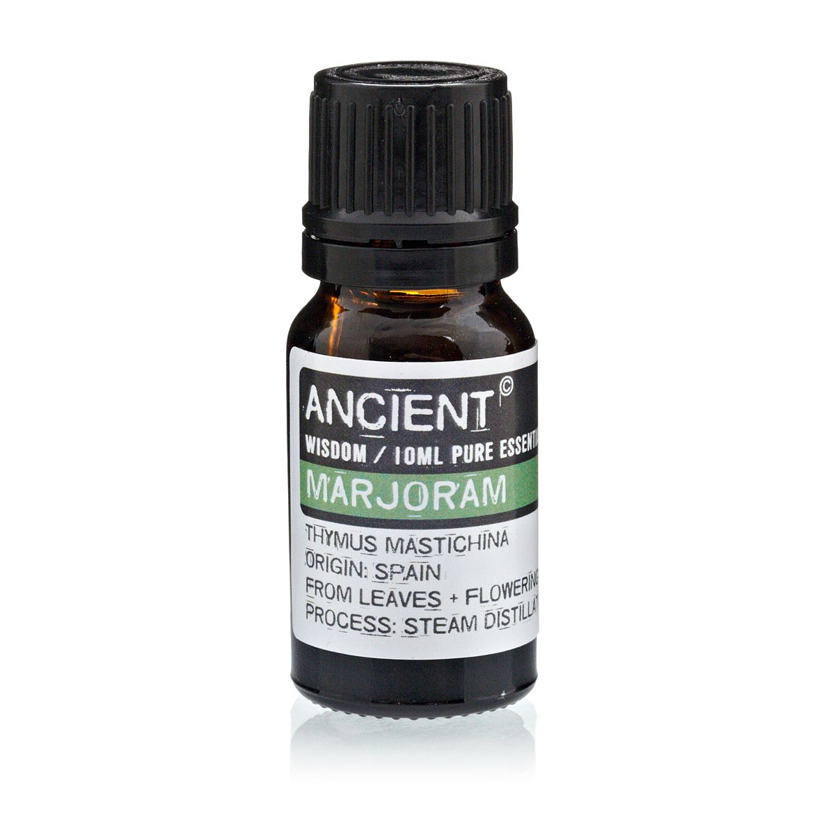 Aceite esencial de orégano marjoram, 10 ml, color ámbar, tapa negra, destilado al vapor, origen España.