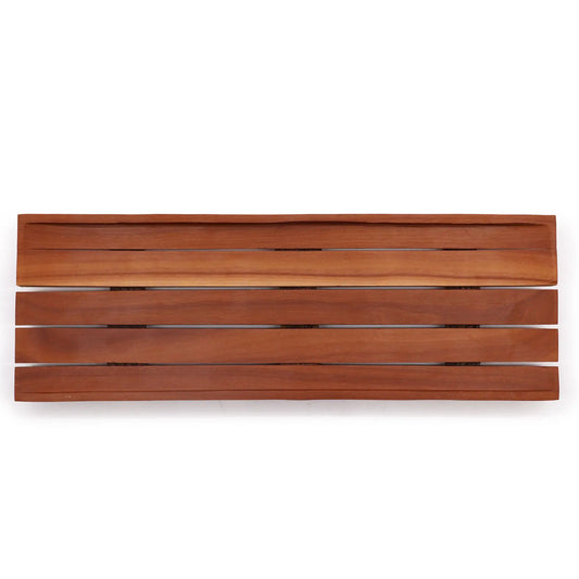 Bandeja de jabón rectangular de madera color café, formada por lamas horizontales con ranuras para drenaje.