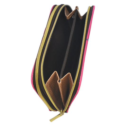 Billetera grande de mujer con doble cremallera Mándala rosa | CHULA Tulum