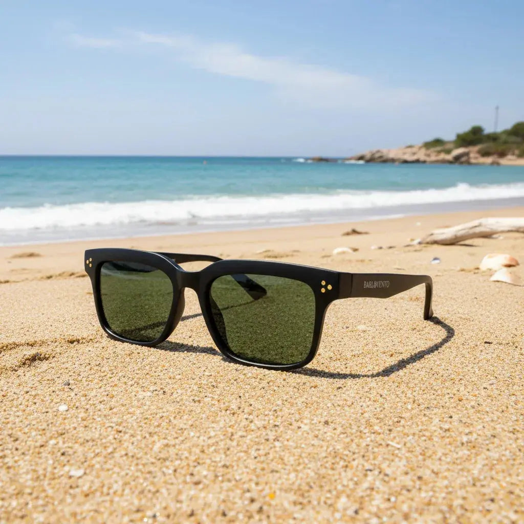 Boadella · gafas de sol rectangulares negras con lentes verdes