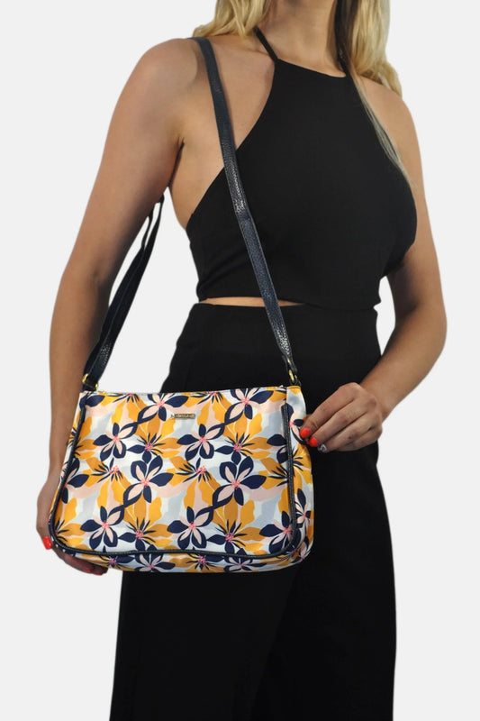 Bolso bandolera mediano Iliana Shoulder Flor Amarilla Marino | CHULA Tulum