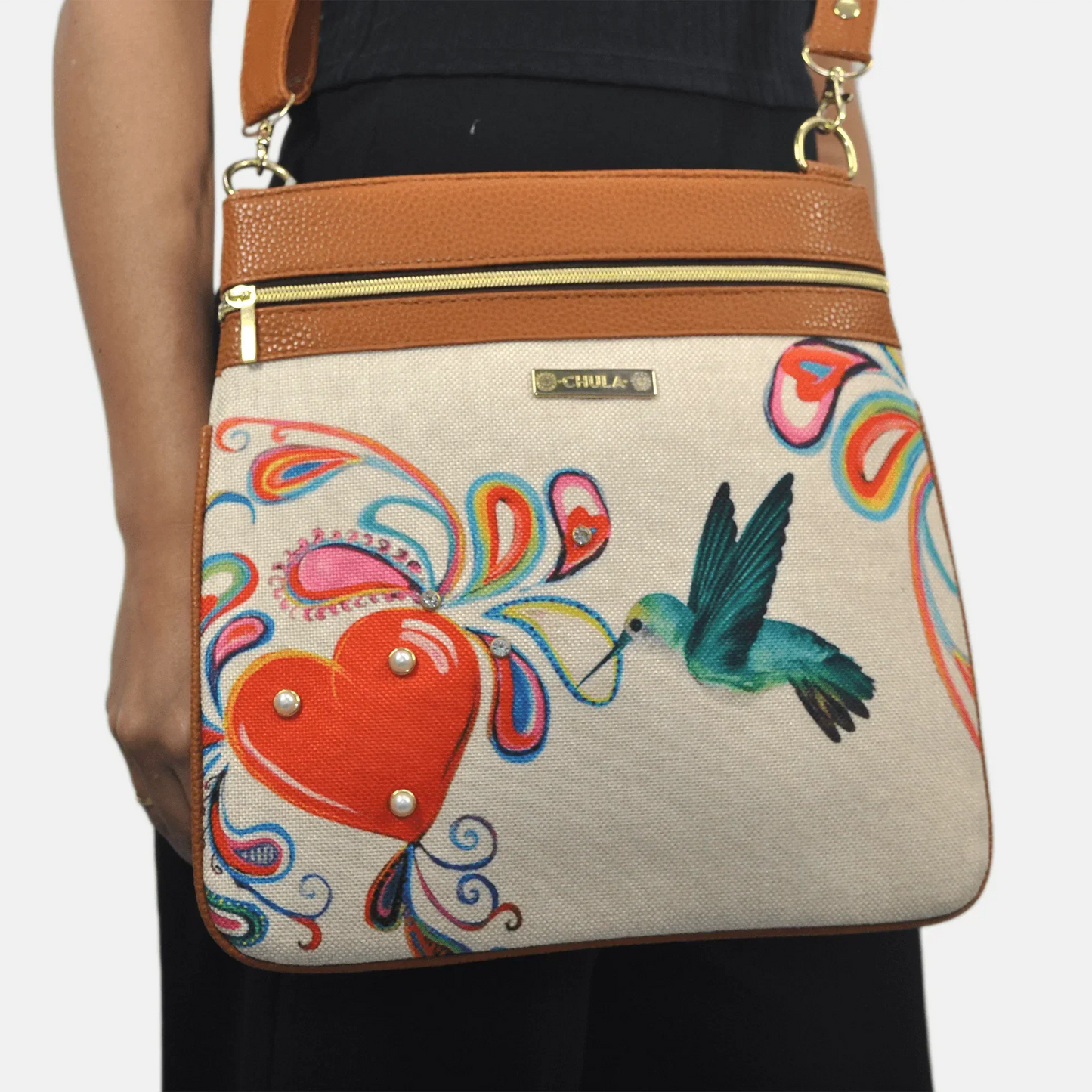 Bolso Bandolera mediano LIA Shoulder Colibrí con Gotas | CHULA Tulum
