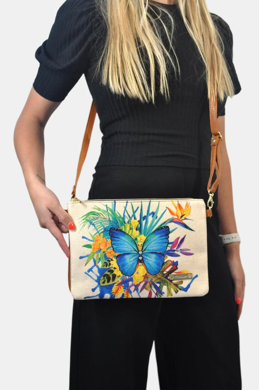 Bolso de Mano y Bandolera Pequeño Clutch Mariposa jardín | CHULA Tulum