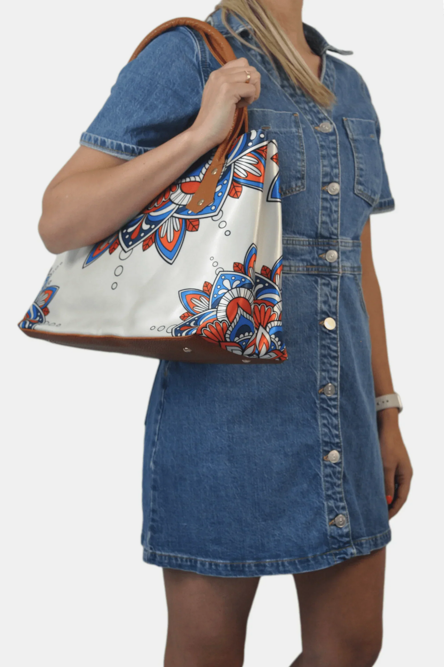 Bolso de hombro Shopper Tote de mujer Pupe Mándala Blanca | CHULA Tulum