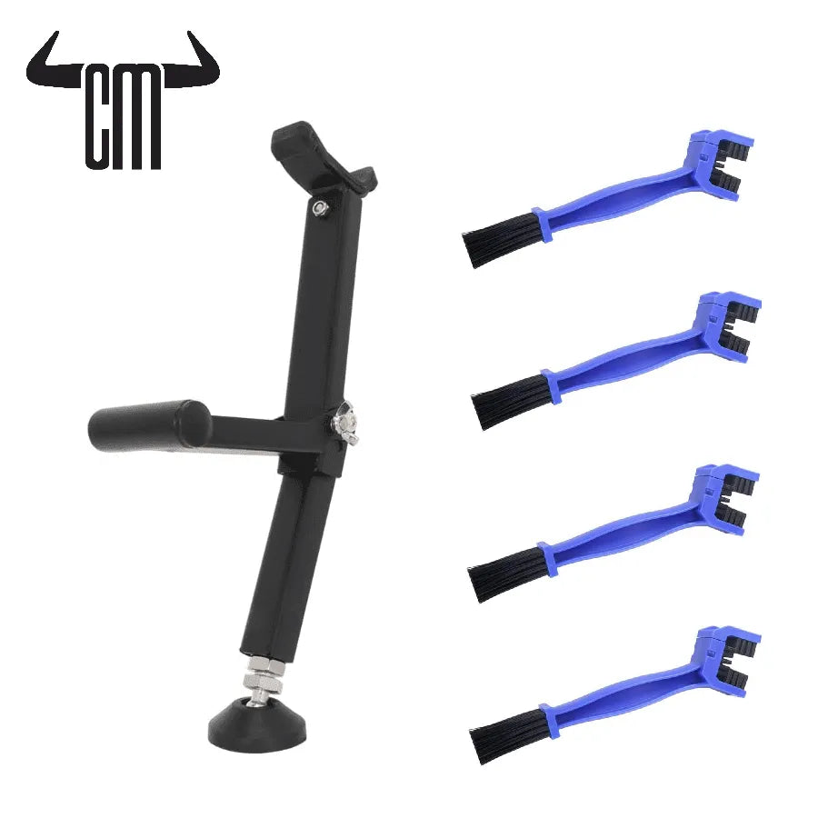 Black metal tool holder with 4 blue cleaning brushes, perfect for maintaining equipment and ensuring optimal performance.